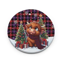 ScotsTee Shop Scottish Brown Modern Clan Tartan Ceramic Ornament Cute Highland Cow Christmas