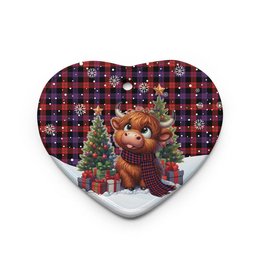 ScotsTee Shop Scottish Brown Modern Clan Tartan Ceramic Ornament Cute Highland Cow Christmas