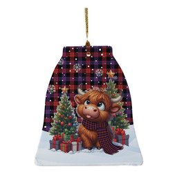 ScotsTee Shop Scottish Brown Modern Clan Tartan Ceramic Ornament Cute Highland Cow Christmas