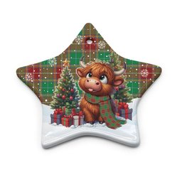 ScotsTee Shop Scottish Baxter Modern Clan Tartan Ceramic Ornament Cute Highland Cow Christmas