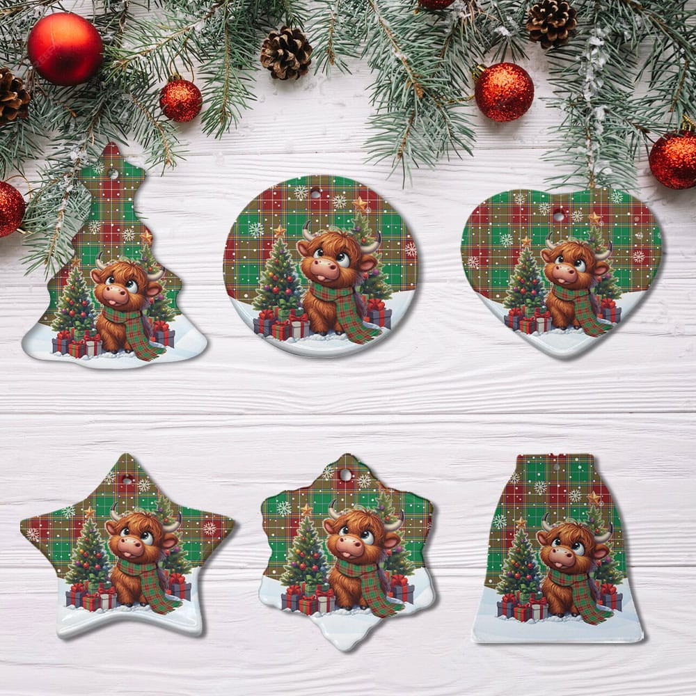 ScotsTee Shop Scottish Baxter Modern Clan Tartan Ceramic Ornament Cute Highland Cow Christmas