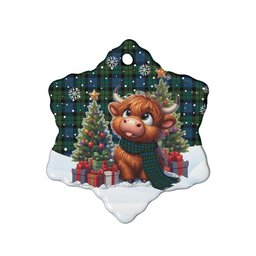 ScotsTee Shop Scottish MacKay Modern Clan Tartan Ceramic Ornament Cute Highland Cow Christmas