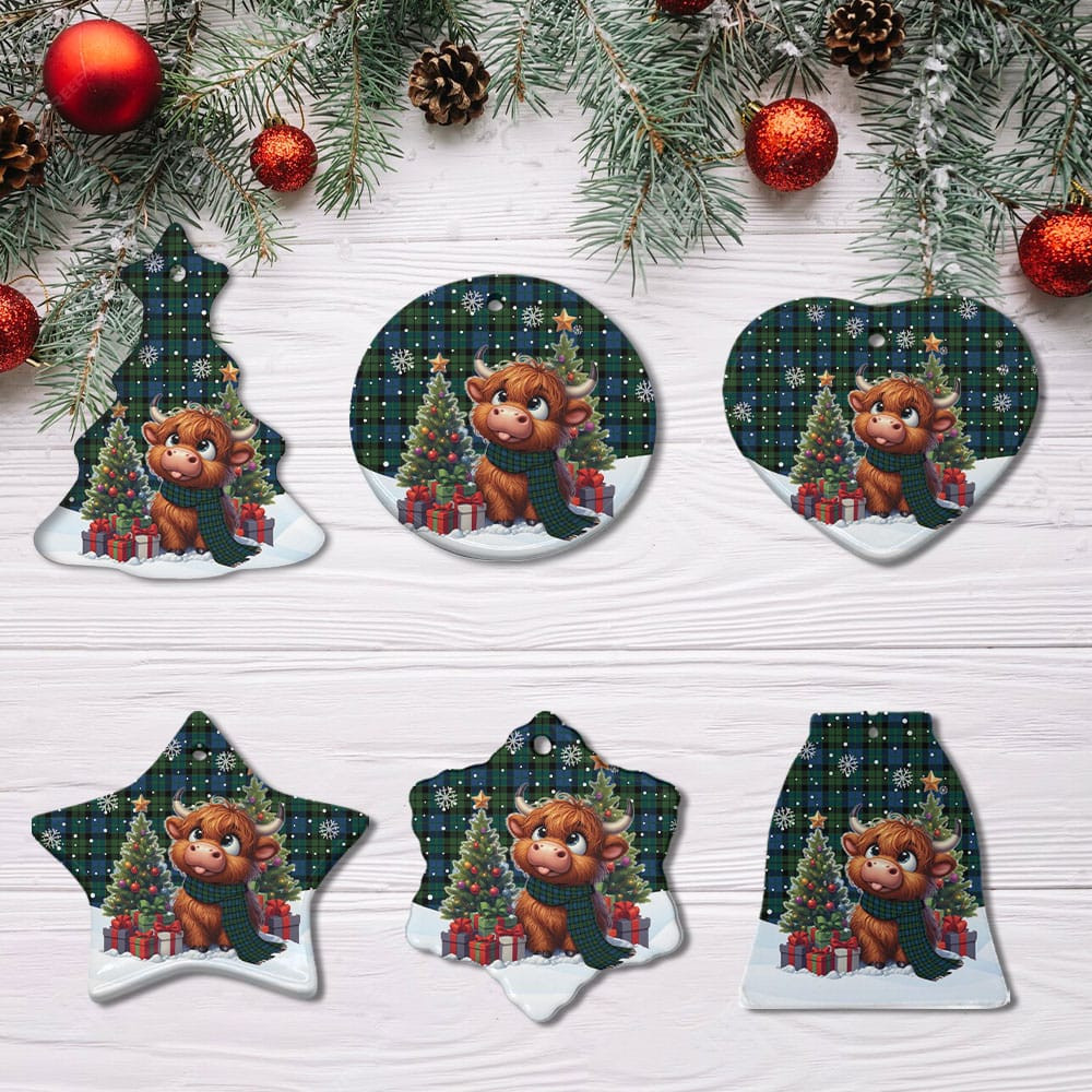 ScotsTee Shop Scottish MacKay Modern Clan Tartan Ceramic Ornament Cute Highland Cow Christmas