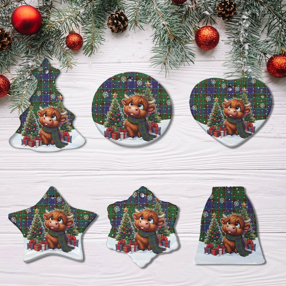 ScotsTee Shop Scottish Adam Clan Tartan Ceramic Ornament Cute Highland Cow Christmas
