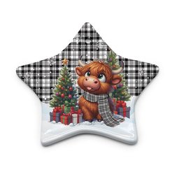 ScotsTee Shop Scottish Scott Black & White Modern Clan Tartan Ceramic Ornament Cute Highland Cow Christmas