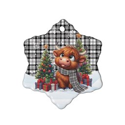 ScotsTee Shop Scottish Scott Black & White Modern Clan Tartan Ceramic Ornament Cute Highland Cow Christmas