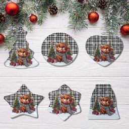 ScotsTee Shop Scottish Scott Black & White Modern Clan Tartan Ceramic Ornament Cute Highland Cow Christmas