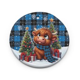 ScotsTee Shop Scottish Ramsay Blue Ancient Clan Tartan Ceramic Ornament Cute Highland Cow Christmas