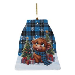 ScotsTee Shop Scottish Ramsay Blue Ancient Clan Tartan Ceramic Ornament Cute Highland Cow Christmas
