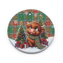 ScotsTee Shop Scottish Muirhead Clan Tartan Ceramic Ornament Cute Highland Cow Christmas