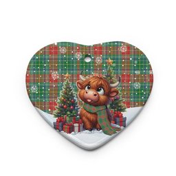ScotsTee Shop Scottish Muirhead Clan Tartan Ceramic Ornament Cute Highland Cow Christmas