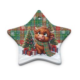 ScotsTee Shop Scottish Muirhead Clan Tartan Ceramic Ornament Cute Highland Cow Christmas