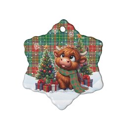 ScotsTee Shop Scottish Muirhead Clan Tartan Ceramic Ornament Cute Highland Cow Christmas