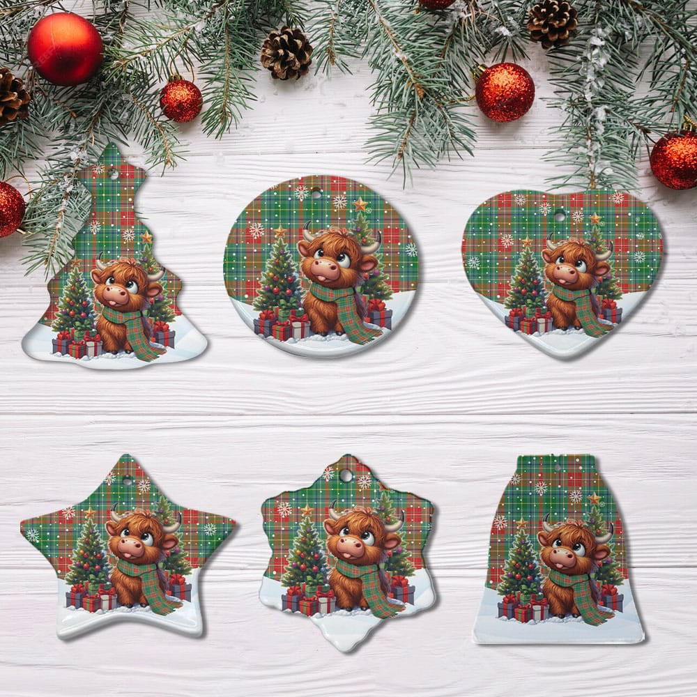 ScotsTee Shop Scottish Muirhead Clan Tartan Ceramic Ornament Cute Highland Cow Christmas