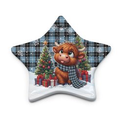 ScotsTee Shop Scottish Clark Ancient Clan Tartan Ceramic Ornament Cute Highland Cow Christmas