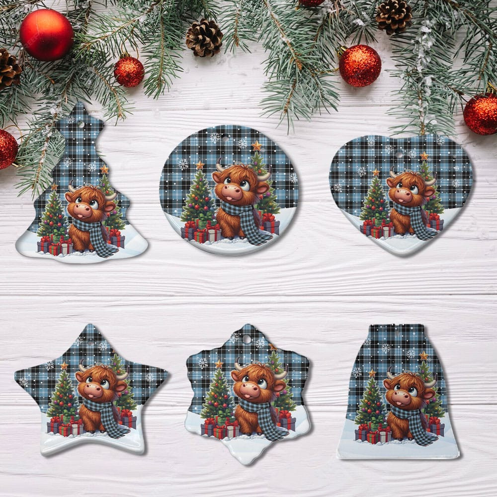 ScotsTee Shop Scottish Clark Ancient Clan Tartan Ceramic Ornament Cute Highland Cow Christmas