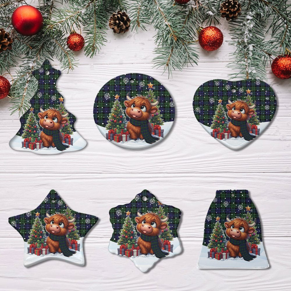 ScotsTee Shop Scottish Campbell Modern Clan Tartan Ceramic Ornament Cute Highland Cow Christmas