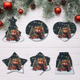 ScotsTee Shop Scottish Campbell Modern Clan Tartan Ceramic Ornament Cute Highland Cow Christmas