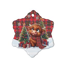 ScotsTee Shop Scottish MacKillop Clan Tartan Ceramic Ornament Cute Highland Cow Christmas