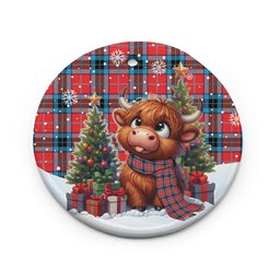 ScotsTee Shop Scottish MacTavish Modern Clan Tartan Ceramic Ornament Cute Highland Cow Christmas