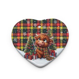 ScotsTee Shop Scottish Buchanan Modern Clan Tartan Ceramic Ornament Cute Highland Cow Christmas