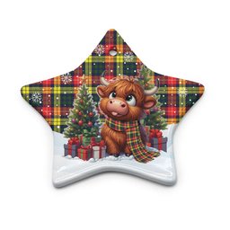 ScotsTee Shop Scottish Buchanan Modern Clan Tartan Ceramic Ornament Cute Highland Cow Christmas