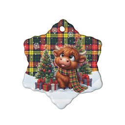 ScotsTee Shop Scottish Buchanan Modern Clan Tartan Ceramic Ornament Cute Highland Cow Christmas
