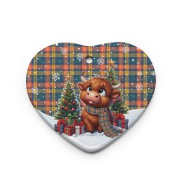 ScotsTee Shop Scottish Buchanan Ancient Clan Tartan Ceramic Ornament Cute Highland Cow Christmas
