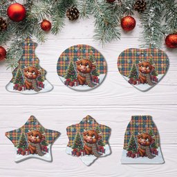 ScotsTee Shop Scottish Buchanan Ancient Clan Tartan Ceramic Ornament Cute Highland Cow Christmas