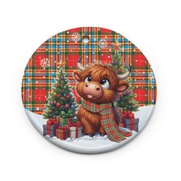 ScotsTee Shop Scottish Chattan Clan Tartan Ceramic Ornament Cute Highland Cow Christmas