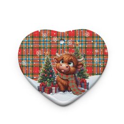 ScotsTee Shop Scottish Chattan Clan Tartan Ceramic Ornament Cute Highland Cow Christmas