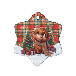 ScotsTee Shop Scottish Chattan Clan Tartan Ceramic Ornament Cute Highland Cow Christmas