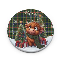 ScotsTee Shop Scottish Bisset Clan Tartan Ceramic Ornament Cute Highland Cow Christmas