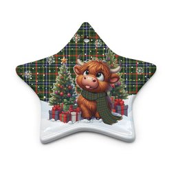 ScotsTee Shop Scottish Bisset Clan Tartan Ceramic Ornament Cute Highland Cow Christmas