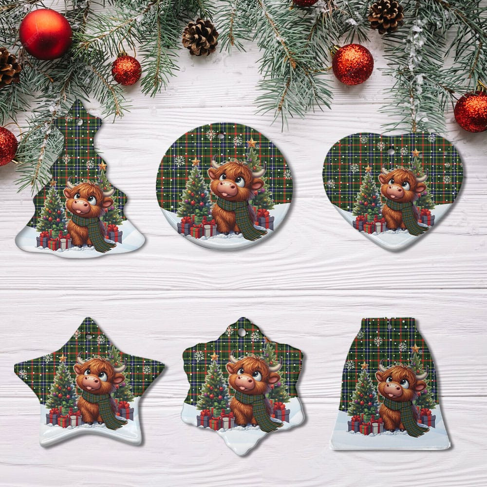 ScotsTee Shop Scottish Bisset Clan Tartan Ceramic Ornament Cute Highland Cow Christmas