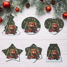 ScotsTee Shop Scottish Bisset Clan Tartan Ceramic Ornament Cute Highland Cow Christmas