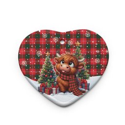 ScotsTee Shop Scottish Chisholm Modern Clan Tartan Ceramic Ornament Cute Highland Cow Christmas