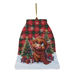 ScotsTee Shop Scottish Chisholm Modern Clan Tartan Ceramic Ornament Cute Highland Cow Christmas