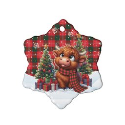 ScotsTee Shop Scottish Chisholm Modern Clan Tartan Ceramic Ornament Cute Highland Cow Christmas