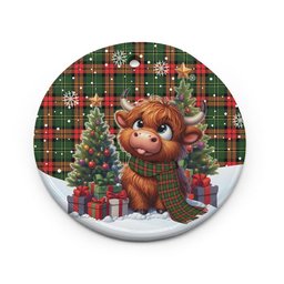 ScotsTee Shop Scottish Blackstock Clan Tartan Ceramic Ornament Cute Highland Cow Christmas