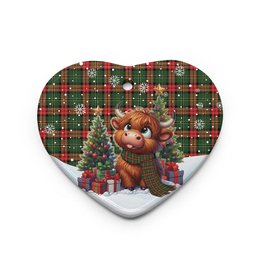 ScotsTee Shop Scottish Blackstock Clan Tartan Ceramic Ornament Cute Highland Cow Christmas