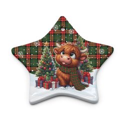 ScotsTee Shop Scottish Blackstock Clan Tartan Ceramic Ornament Cute Highland Cow Christmas