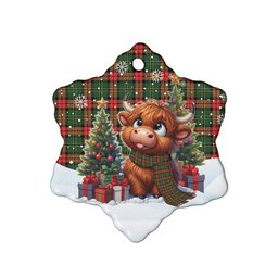 ScotsTee Shop Scottish Blackstock Clan Tartan Ceramic Ornament Cute Highland Cow Christmas