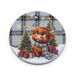 ScotsTee Shop Scottish Bell of the Borders Clan Tartan Ceramic Ornament Cute Highland Cow Christmas