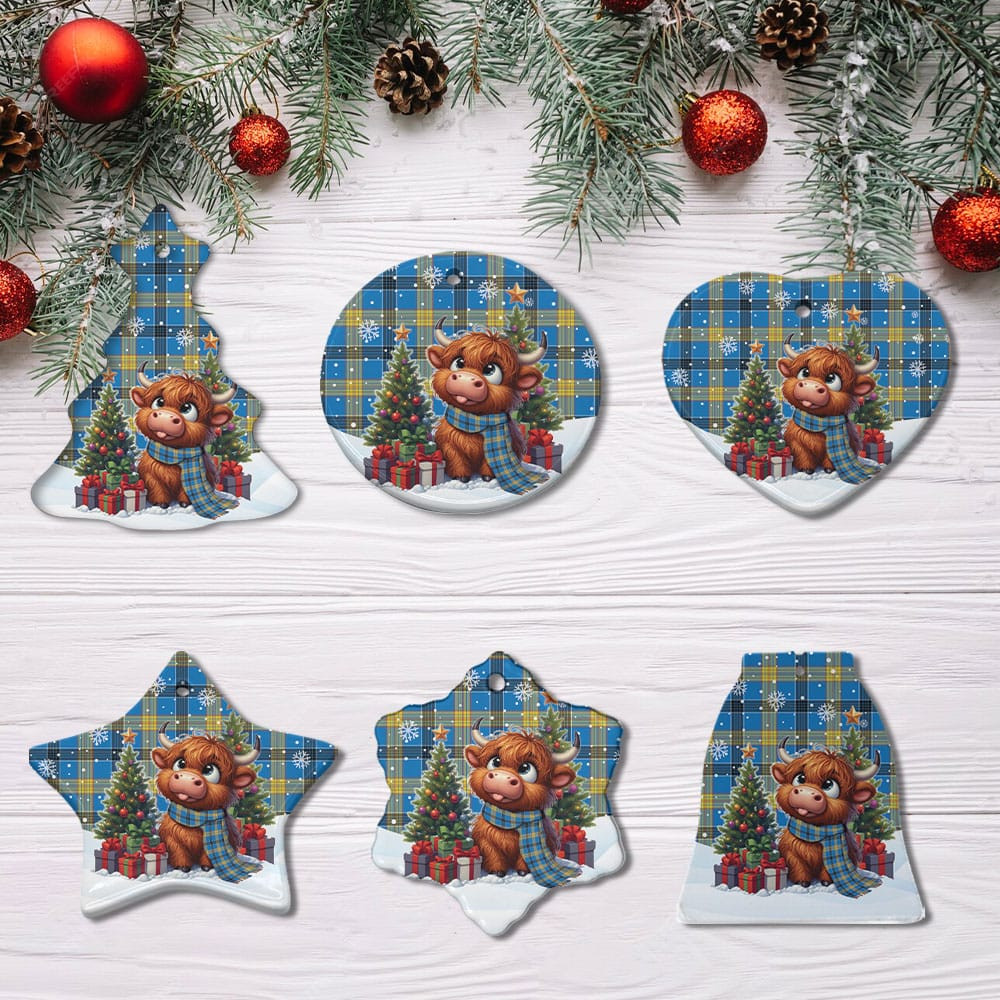 ScotsTee Shop Scottish Laing Clan Tartan Ceramic Ornament Cute Highland Cow Christmas