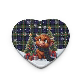 ScotsTee Shop Scottish Colquhoun Modern Clan Tartan Ceramic Ornament Cute Highland Cow Christmas