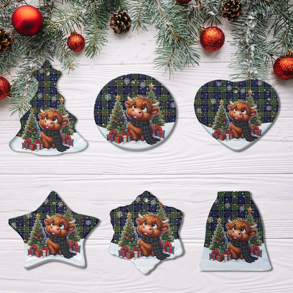 ScotsTee Shop Scottish Colquhoun Modern Clan Tartan Ceramic Ornament Cute Highland Cow Christmas