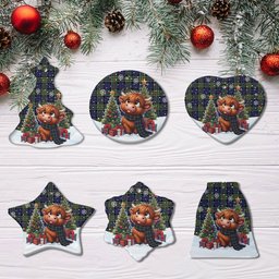 ScotsTee Shop Scottish Colquhoun Modern Clan Tartan Ceramic Ornament Cute Highland Cow Christmas