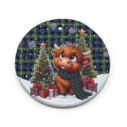 ScotsTee Shop Scottish Baillie Modern Clan Tartan Ceramic Ornament Cute Highland Cow Christmas