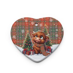 ScotsTee Shop Scottish MacDougall Ancient Clan Tartan Ceramic Ornament Cute Highland Cow Christmas